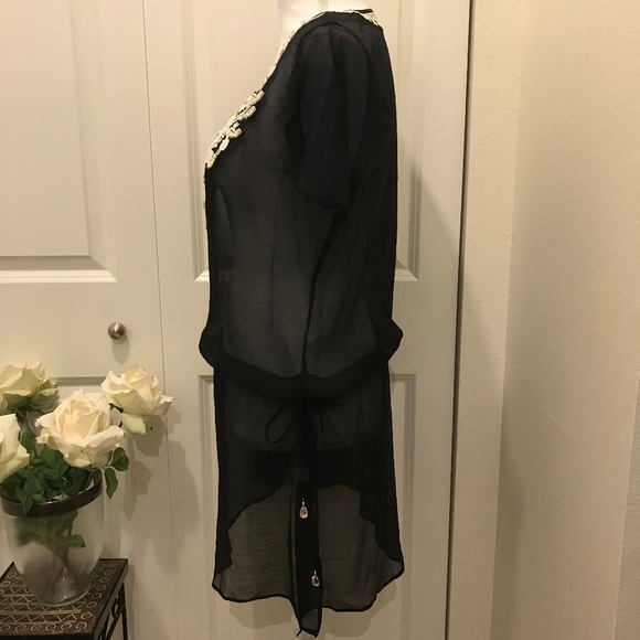 LEAVES OF GRASS NY Black & White Sheer Tunic Top - Picture 3 of 8